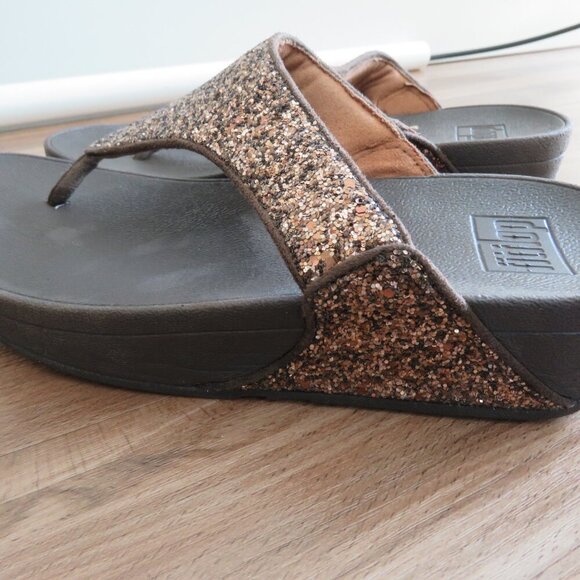 FITFLOP Lulu Chocolate Metallic Glitter Flip Flop Thong Sandals - Size US 7 - Picture 8 of 16